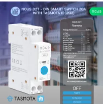 Siguranta inteligenta Nous D2T, 20A, Tasmota,  1 canal, Monitorizare energie, montare pe sina DIN, ESP32
