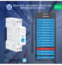 Siguranta inteligenta Nous D2T, 20A, Tasmota,  1 canal, Monitorizare energie, montare pe sina DIN, ESP32