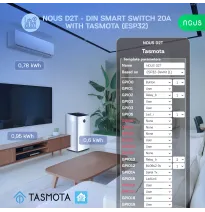 Siguranta inteligenta Nous D2T, 20A, Tasmota,  1 canal, Monitorizare energie, montare pe sina DIN, ESP32