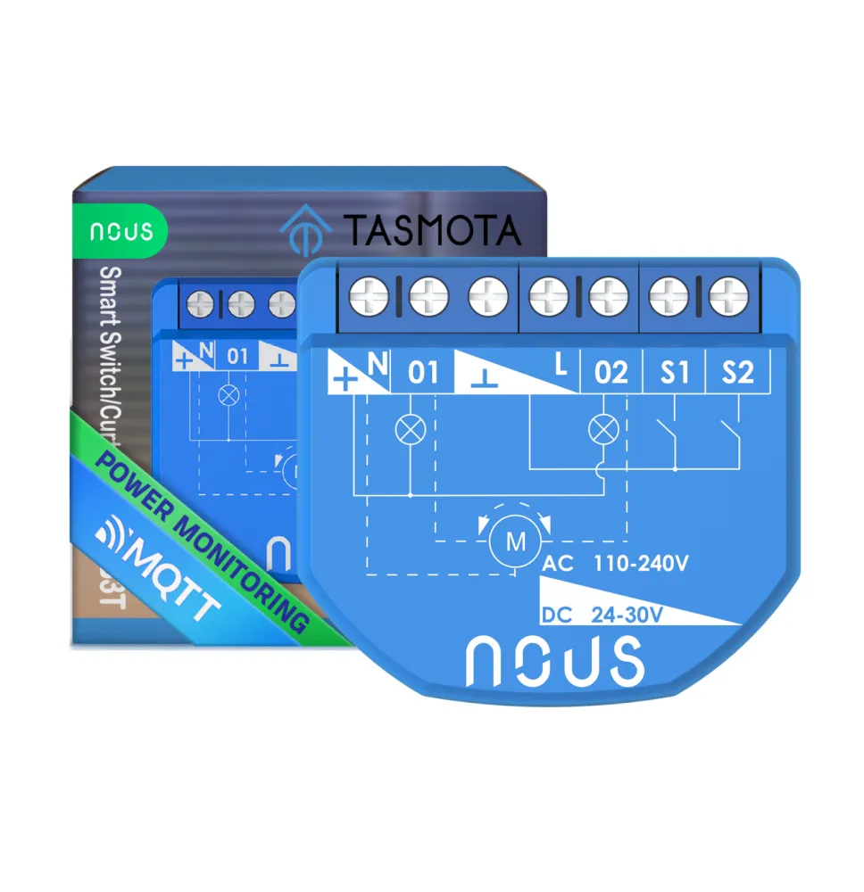 Releu wireless Nous B3T PM, 16A, Tasmota, Matter, Monitorizare energie,Modul Cortina - 2 canale, ESP32