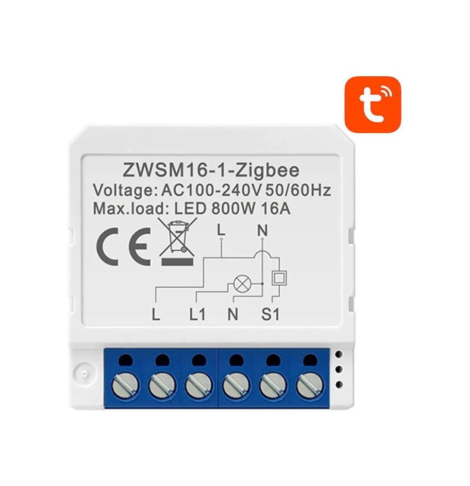 Releu smart ZigBee Avatto ZWSM16-W1, 1 canal, 16A, Tuya