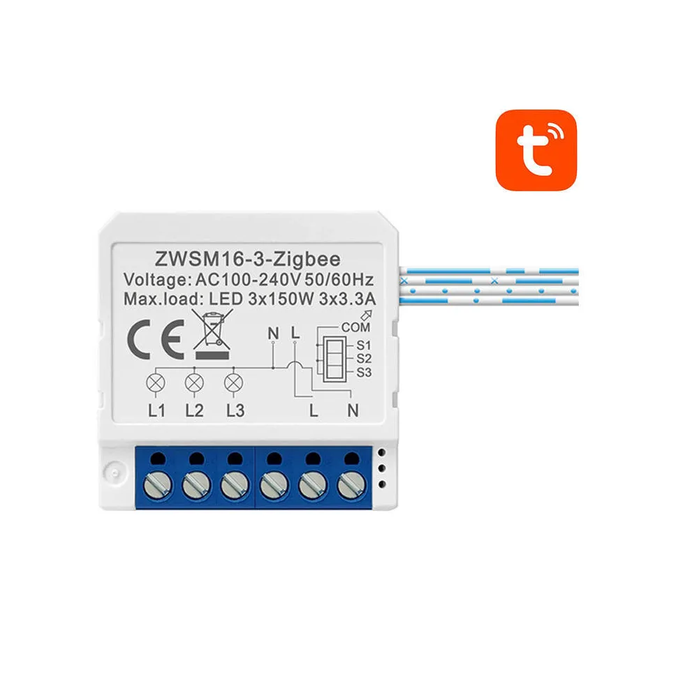 Releu smart ZigBee Avatto ZWSM16-W3, 3 canale, 3x3,3A, Tuya
