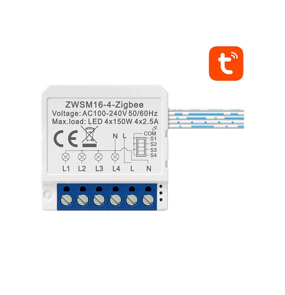Releu smart ZigBee Avatto ZWSM16-W4, 4 canale, 4x2,5A, Tuya