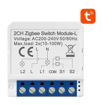 Releu smart ZigBee Avatto LZWSM16-W2, 2 canale, fără NUL, max 2x100W, Tuya