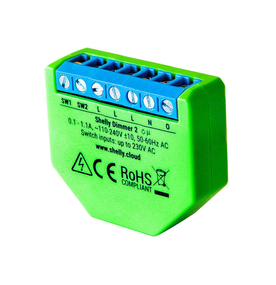 Shelly Dimmer 2 – Releu inteligent WiFi pentru iluminat, 230V, 1 canal, cu funcție de reglare intensitate