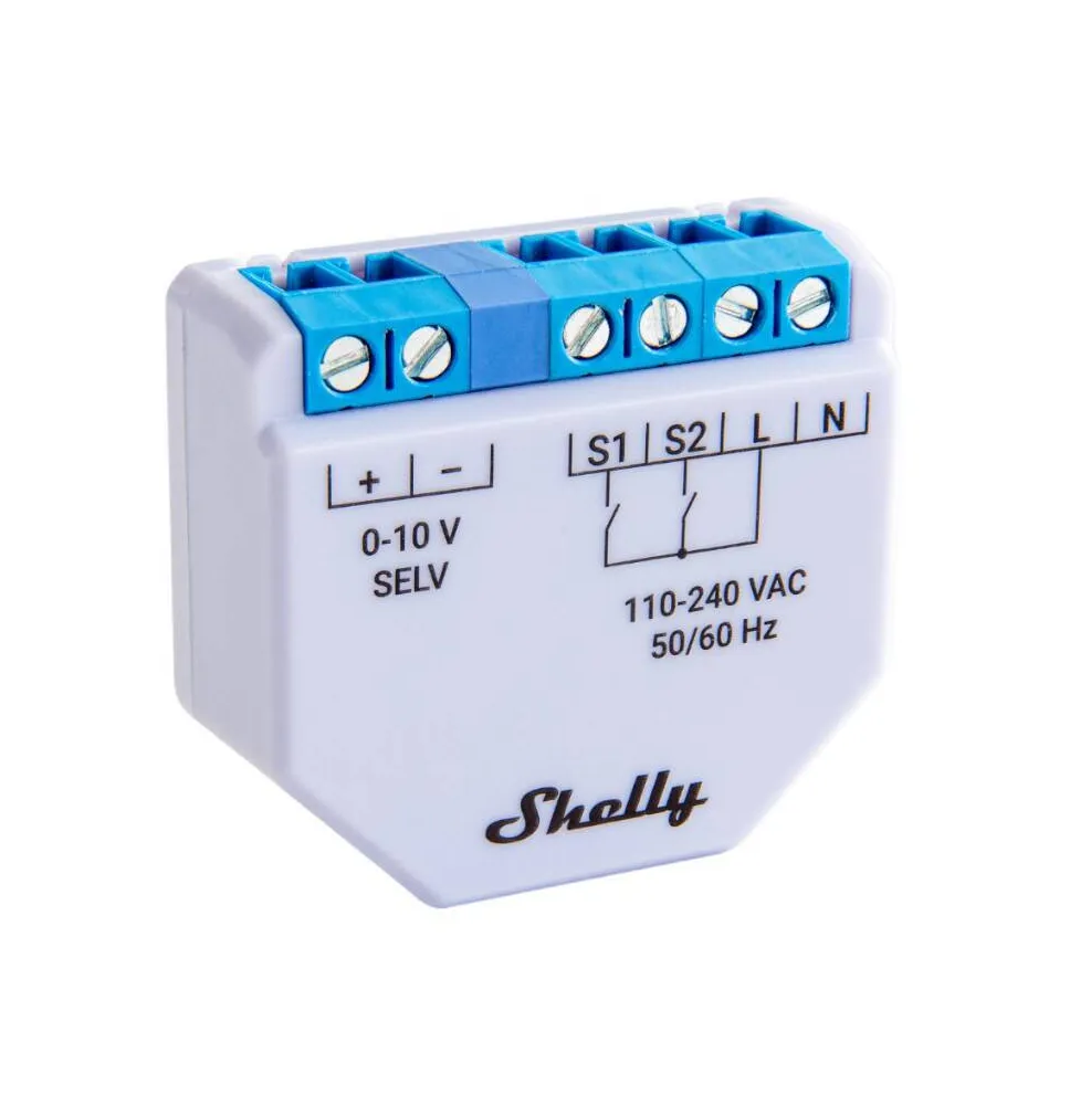 Shelly Plus 0-10V Dimmer – Controler inteligent de iluminat WiFi, 230V, reglare intensitate lumină